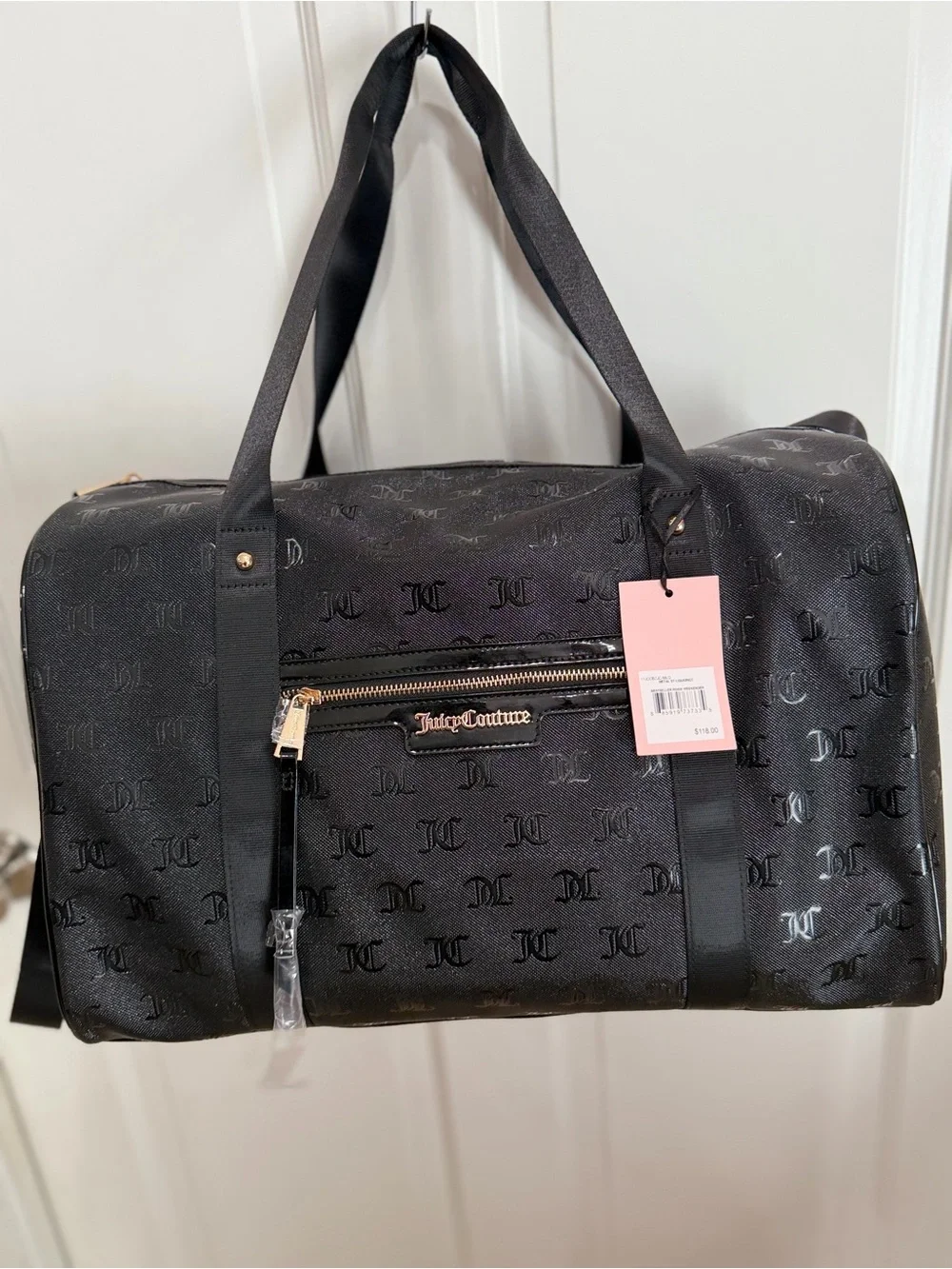Juicy Couture Black Monogram Duffel Bag with Gold Hardware